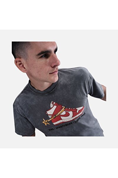 Nike U Nsw Tee M90 Vintage Men's T-Shirt - Grey Red Black Sport & Casual Dail...