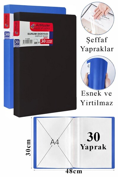Artmaster Dosar de prezentare negru-albastru, 2 bucăți cu 30 de pungi, catalo...