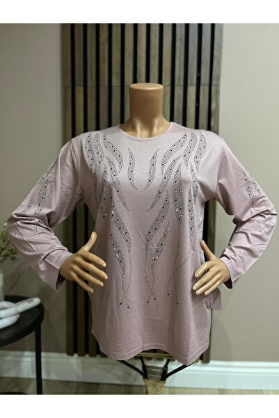 AKMAVİ Women's Middle Age and Above Lale Patterned Stretch Fabric Stoned Moth...