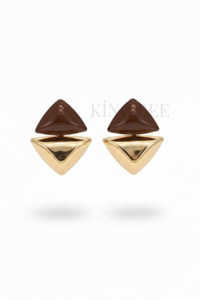 King Bee Petra Model Women's Brown and Gold Yellow Triangle Design Earrings G...