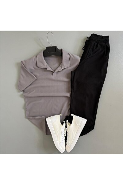 WENMİNG Men's Corded Fabric Ottoman Fabric Polo Collar T-Shirt and Pants Summ...