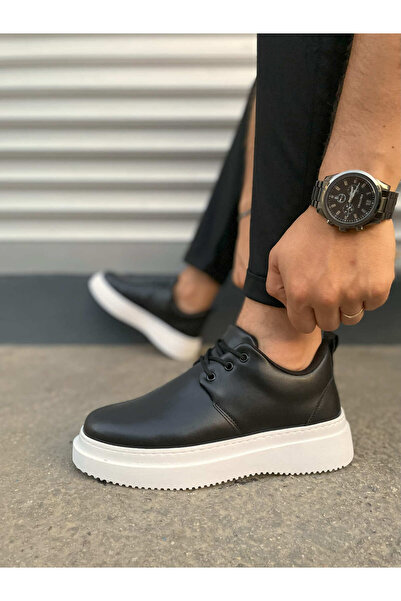 pabucmarketi Black (White Sole) Lace-Up Men's Casual Shoes