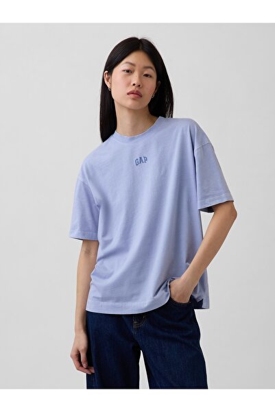 GAP Kadın Açık Mavi Organik Pamuk VintageSoft Athletic Logo Tunik T-Shirt