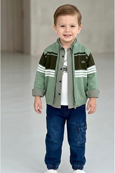 RÜYA KİDS Boy's bodysuit-shirt-cardigan-pants 4-piece top and bottom set