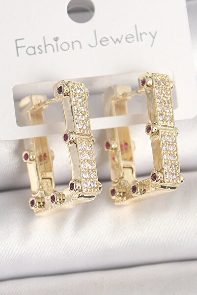 online kapsulavm avm alışveriş Brass Gold Color Square Zircon Stone Women's E...