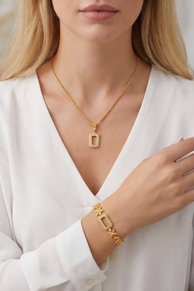 Trinidad Altın Kaplama Gram Çerçeve Kolye Ucu Ve Gram Çerçeve Bileklik Kombin...