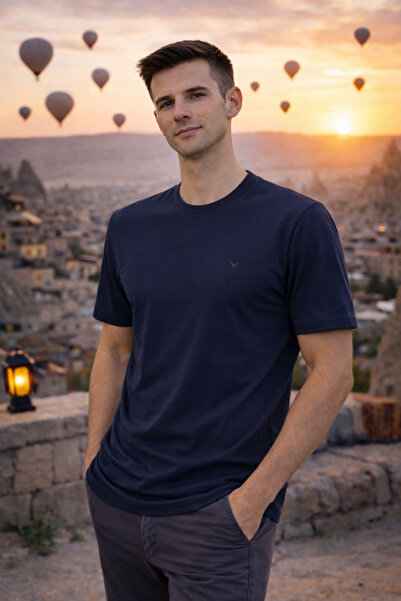 Maccali Muška majica trend okrugla kragna Osnovni tamnoplava