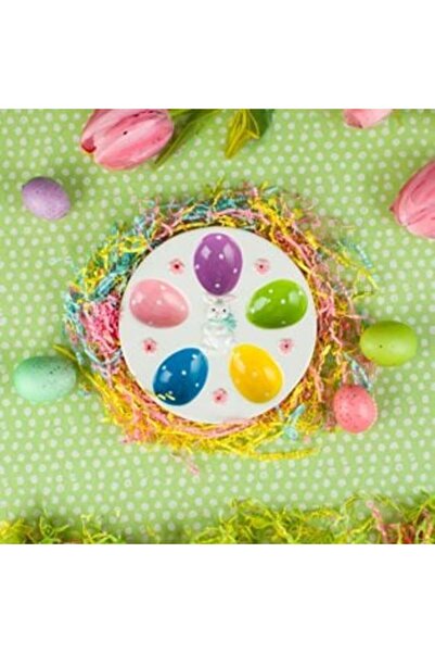 OEM Colored Ceramic Bunny Holder for 5 Easter Eggs Ø18 x 2 cm