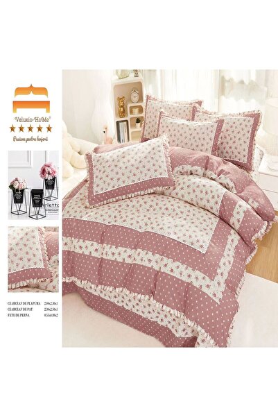 ZUBI HOME Set Lenjerie De Pat - 4 Piese, Bumbac Soft Touch cu Volanase, 2 Per...