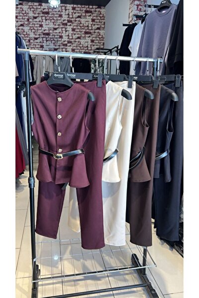 LİFERA Set dublu cu vestă peplum cu nasturi aurii și pantaloni creion, set jachetă-pantaloni