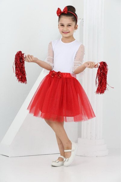 SEVİL GÖSTERİ & OKUL KIYAFETLERİ 23 April Show Outfit Girls' Skirted T-Shirt Set