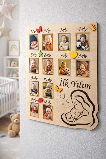 URFA LAZER İlk Yılım Fotoğraf Çerçevesi Bebek Anı Panosu Ahşap 12 Ay Fotoğraf...