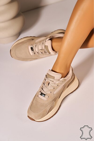 Joana Sneakerși Yordi Bej din piele piele întoarsă