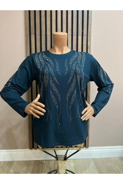 AKMAVİ Women's Middle Age and Above Lale Patterned Stretch Fabric Stoned Moth...