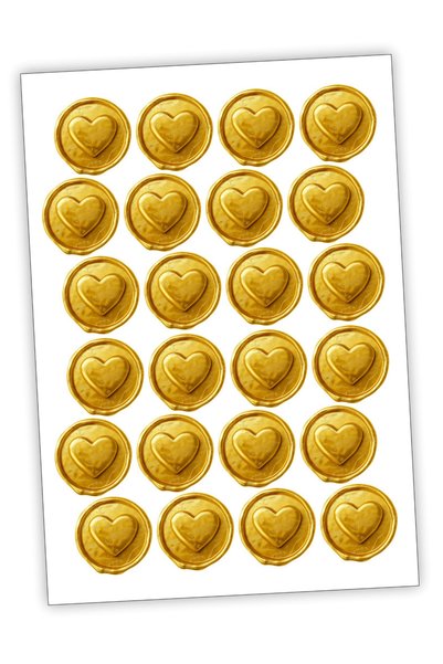 İstisna Kalp Temalı Gold Renk Yuvarlak Mühür Sticker Ürün Ambalaj Paket Düğün Davetiye Zarf Etiketi