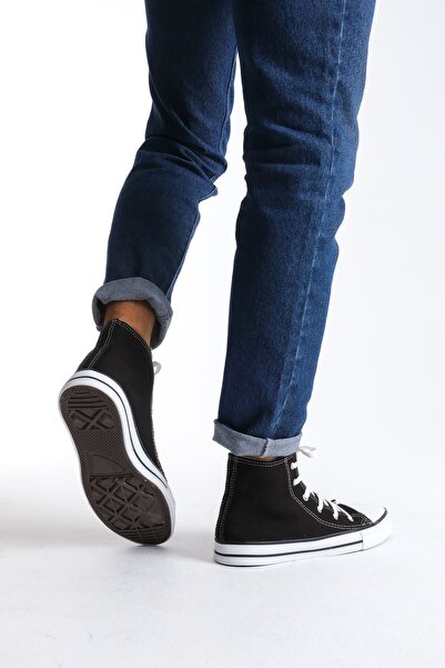 pabucmarketi Black Linen Lace-Up Men's Hi Sneakers