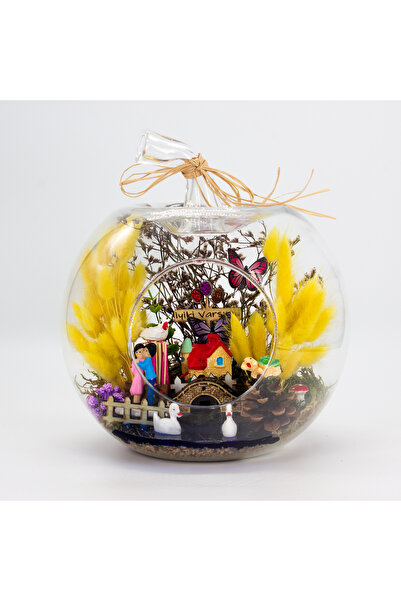 SUNFAVORS İyi Ki Varsın Ev Temalı Teraryum Cam Elma Fanus Dekoratif Hediye