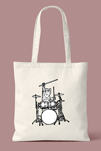 Hayali Şeyler Musician Cat Printed Cloth Bag