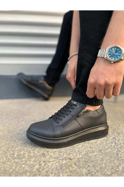 pabucmarketi Black (Black Sole) Lace-Up Zippered Men's Shoes Sneakers