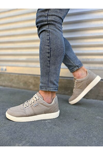 pabucmarketi Beige Linen Lace-Up Men's Shoes Sneakers