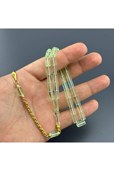 SUAT YEŞİLYURT Kesme Model Açık Yeşil Şeffaf Gümüş Püsküllü Alman Bakalit Tesbih