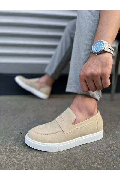 Generic Brand Soft Suede Men's Casual Slip-On Shoes - Cream