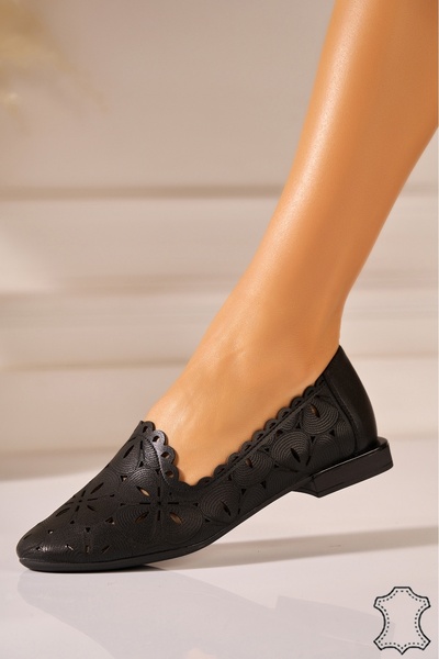 Joana Balerini din piele negri pentru femei Zandra