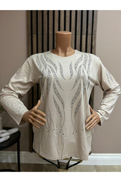 AKMAVİ Women's Middle Age and Above Lale Patterned Stretch Fabric Stoned Moth...