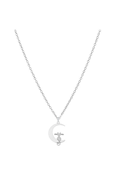 BIJUTERIA NEAGRA Colier cu pandantiv Pisică pe Lună din argint 925