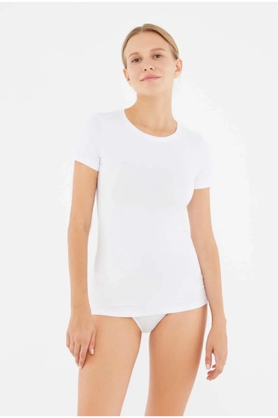 Dagi Kadın Beyaz Bisiklet Yaka Pamuklu T-Shirt – Basic