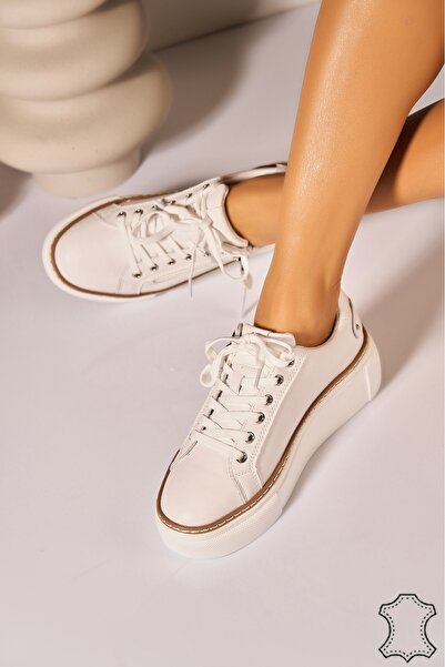 Joana Sneakerși albi din piele naturală pentru femei Kiona 37