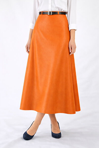 YAXİ Belt Detailed Midi Size Loose Orange De Leather Single