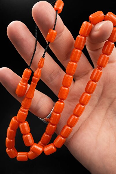 Cemhan Göksal Squeeze Amber Prayer Beads 8X10Mm Capsule Cut Orange Moire 37cm...