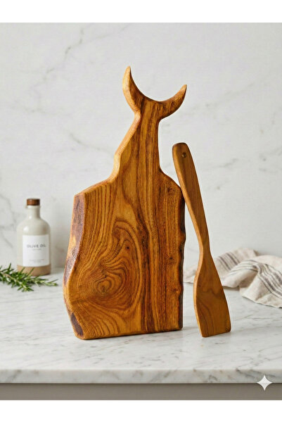 Krb Ahsap Wooden Cutting Board, Natural Handmade, with Spatula Gift
