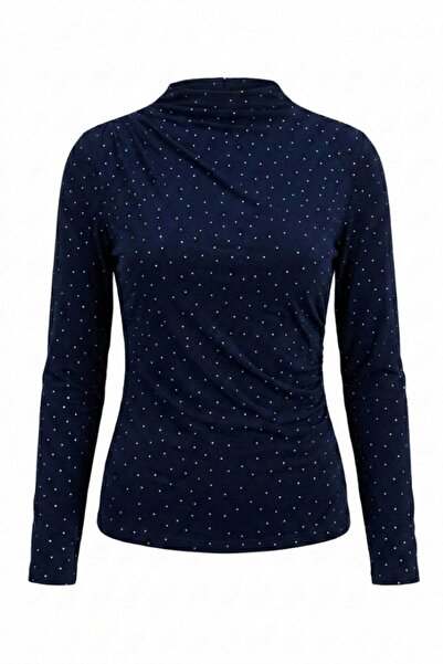 Potenza Women's Blouse Stoned Draped Long Sleeve Sandy Fabric Short Stylish B...