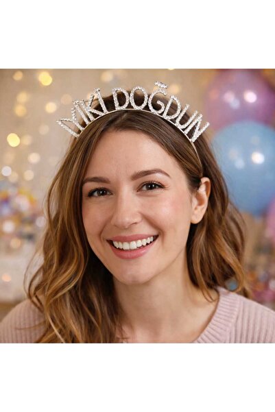 Happyewent İyi Ki Doğdun Taşlı Taç Gümüş Renk Doğum Günü Tacı Parti Aksesuarı