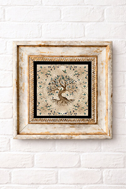 LudenHome Çerçeveli Taş Duvar Dekoru Tablo 20cm X 20cm Hayat Ağacı Tasarımı