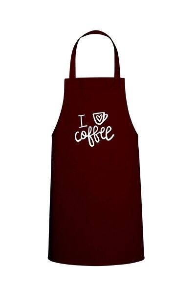 Generic Brand مريلة مطبخ بلون أحمر داكن مكتوب عليها I Love Coffee، أنيقة ومفيدة