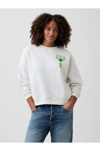 GAP Kadın Beyaz Peanuts Oversized Wedge Sweatshirt
