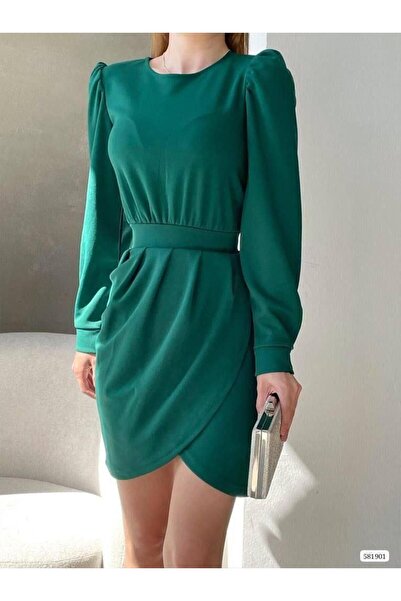 Modafeminen Κομψό σμαραγδί φόρεμα για επίσημες περιστάσεις με φουσκωτά μανίκι...