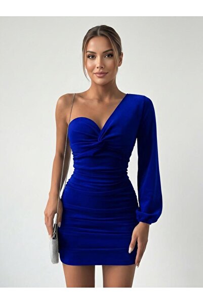 Modafeminen Рокля с един ръкав и детайл с възел отпред от креп плат Saks 581972