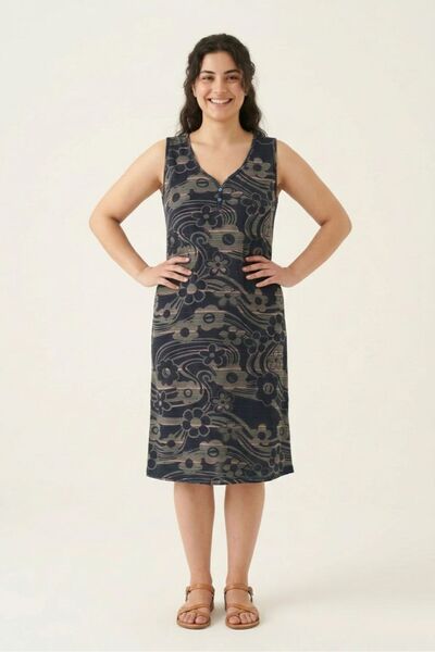 Flamingo Kadın Lacivert Çiçek Desenli Sıfır Kol Pamuklu V Yaka Yazlık Günlük ...