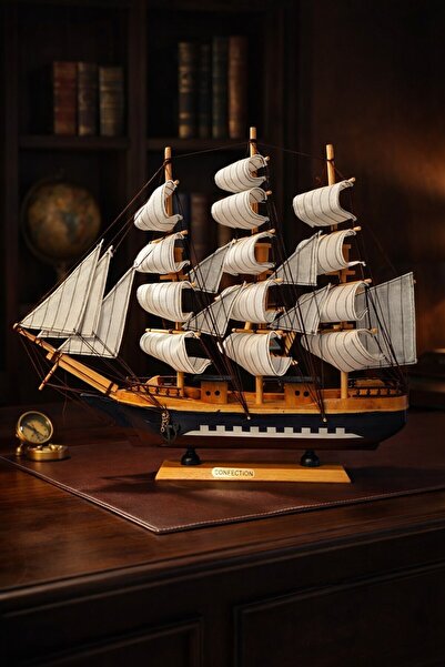 Lexi Bella Dekoratif Premium Ahşap El Yapımı Yelkenli Gemi Maketi Masa Üstü B...
