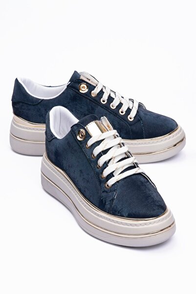 Mubiano Women's Sneakers Velvet Patterned Gold Detailed Thick Sole Sports Sho...