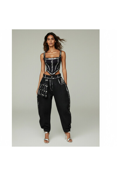 MaisonMika High waisted Denim pants with metal accessories