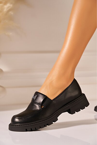 Joana Γυναικεία Μαύρα Δερμάτινο Vegan Casual Παπούτσια 40