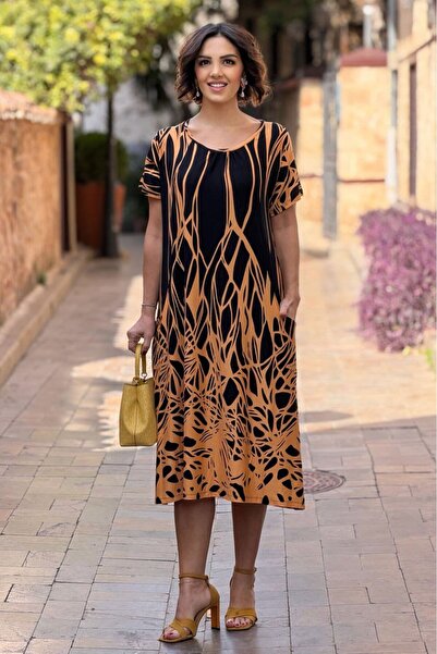 Nevin Kaya Moda Rochie Yellow Flame cu model cu două piese în față cu buzunare