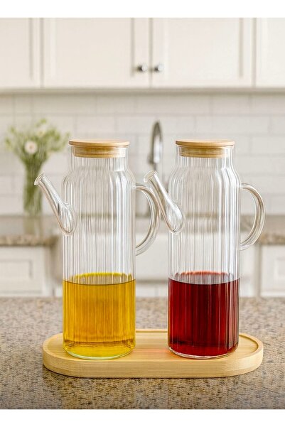 Saule Bambu Standlı 2’li 1000 ml Yağdanlık Yağlık Sirkelik Set Herbiri 1000 ml