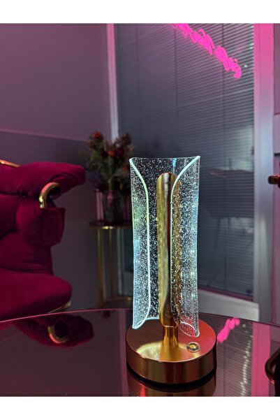 KKG ELEKTRİK Aurora Masa Lambası Gold Renk Kablosuz Ledli 3renk Dokunmatik Şa...
