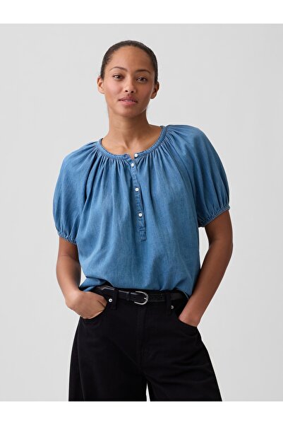 GAP Kadın Mavi Oversized Puff Sleeve Bluz